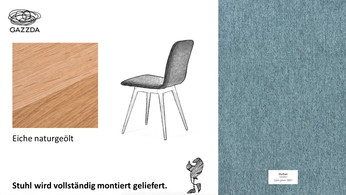 GAZZDA Ena Stuhl in Eiche natur gehölt, im Bezug Durban Fabric Dark Green 9847