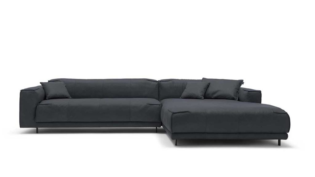 #9222 schwarzgrau Leder leicht angeschliffen - Nubuk-Effekt - freistil 136 Sofa mit Longchair rechts