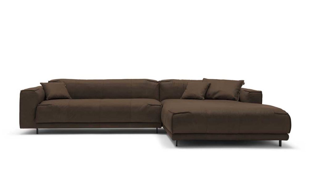 #9225 braungrau Leder leicht angeschliffen - Nubuk-Effekt - freistil 136 Sofa mit Longchair rechts