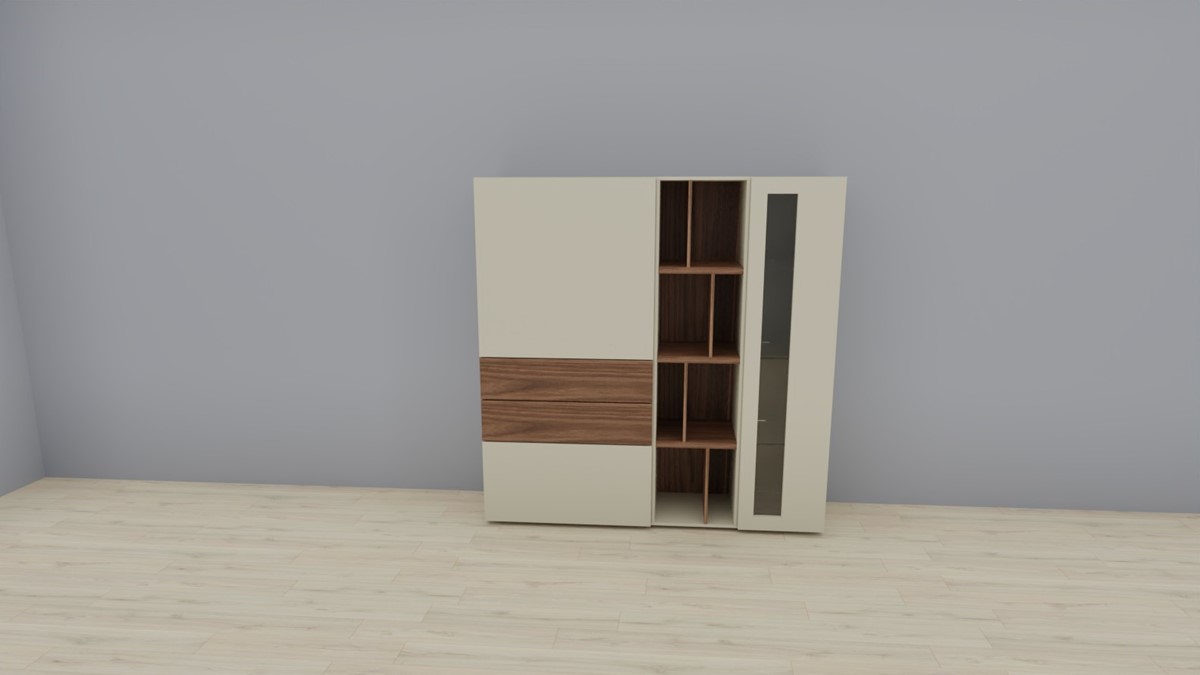 hülsta NOW! VISION Highboard #980011, Lack-Hochglanz-seidengrau, Akzent Kernnussbaum