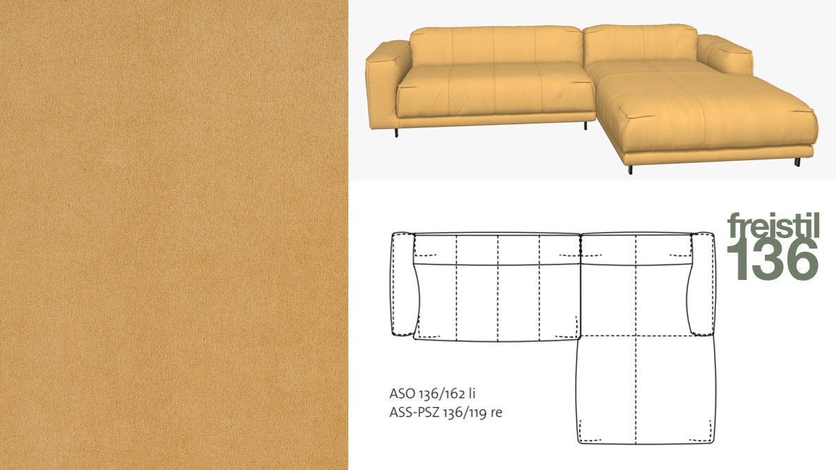 freistil 136 Sofa mit Longchair rechts im Stoff-Bezug #3110 sandgelb