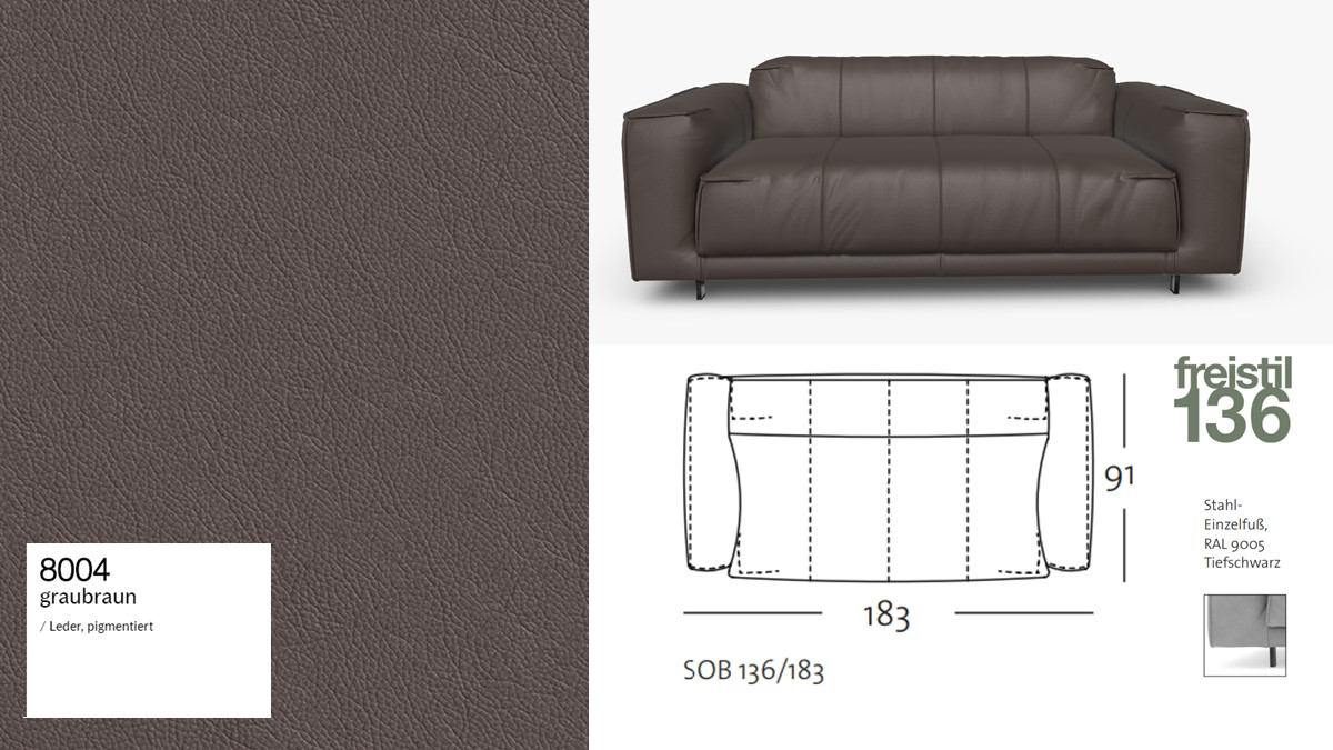 freistil 136 Sofabank 3-sitzig - Wähle aus allen freistil-Leder-Bezügen!