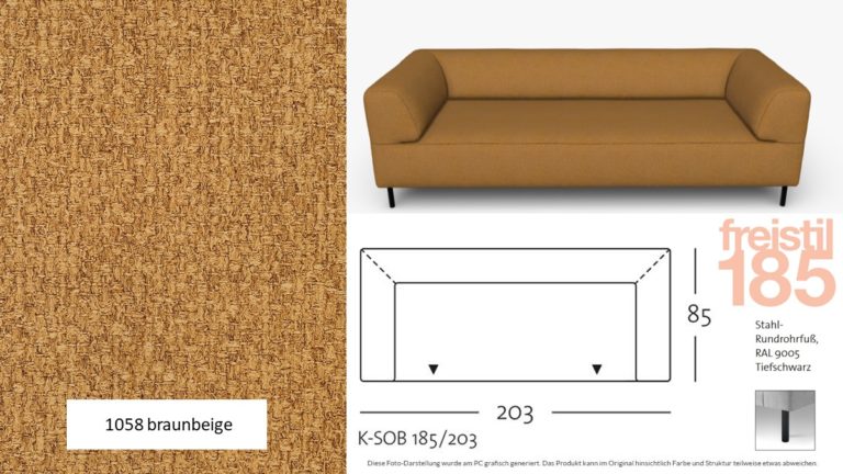 freistil 185 Sofa 3-sitzig, Breite 203 cm im Stoff-Bezug #1058 braunbeige