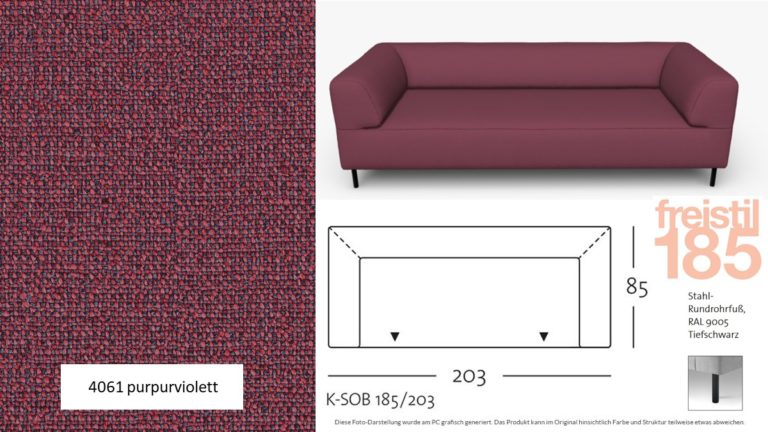 freistil 185 Sofa 3-sitzig, Breite 203 cm im Stoff-Bezug #4061 purpurviolett-stahlblau