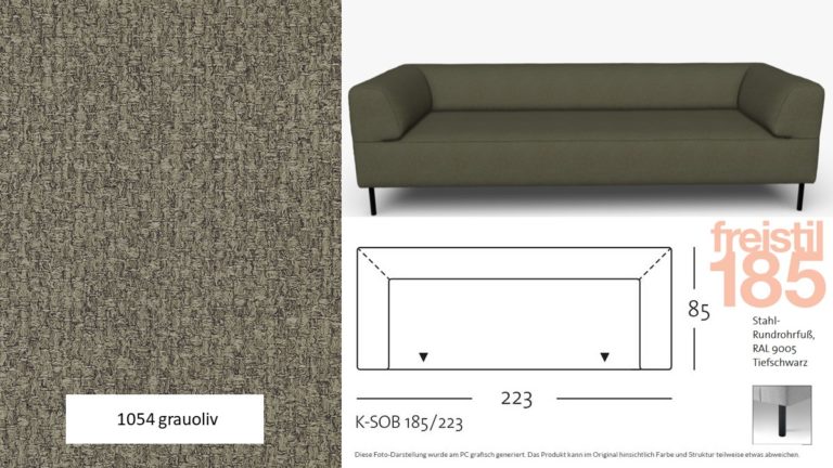 freistil 185 Sofa 3-sitzig, Breite 223 cm im Stoff-Bezug #1054 grauoliv