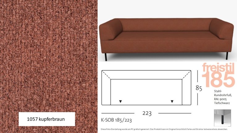 freistil 185 Sofa 3-sitzig, Breite 223 cm im Stoff-Bezug #1057 kupferbraun