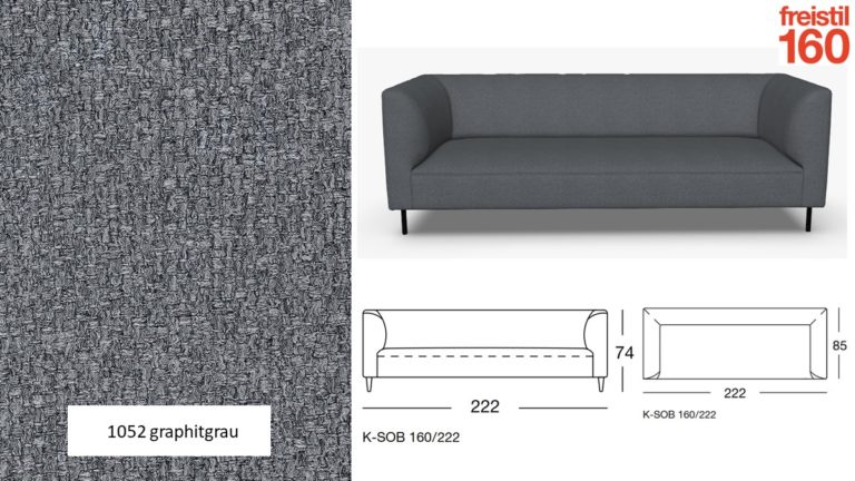freistil 160 Sofa, Breite 222 cm, im Stoff-Bezug #1052 graphitgrau