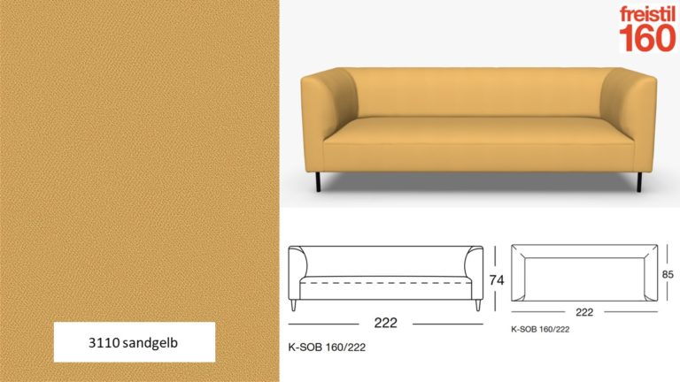 freistil 160 Sofa, Breite 222 cm, im Stoff-Bezug #3110 sandgelb