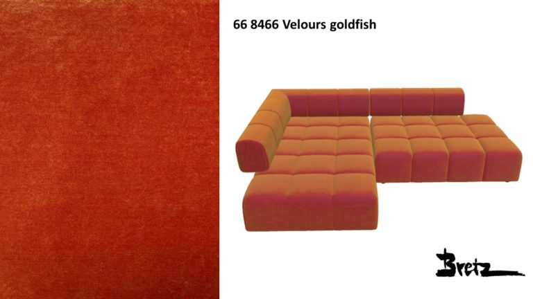 Bretz EDGY Sofa mit Ottomane Y107LI im Bezug #668466 Velours goldfish