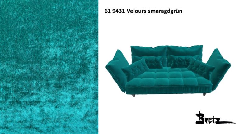 Bretz OHLINDA Sofa F118 im Bezug #619431 Velours smaragdgruen