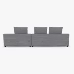 freistil 142 Sofa mit Longchair rechts in der Breite ca. 310 cm aus der Rückansicht im Stoff-Bezug 6543 platingrau