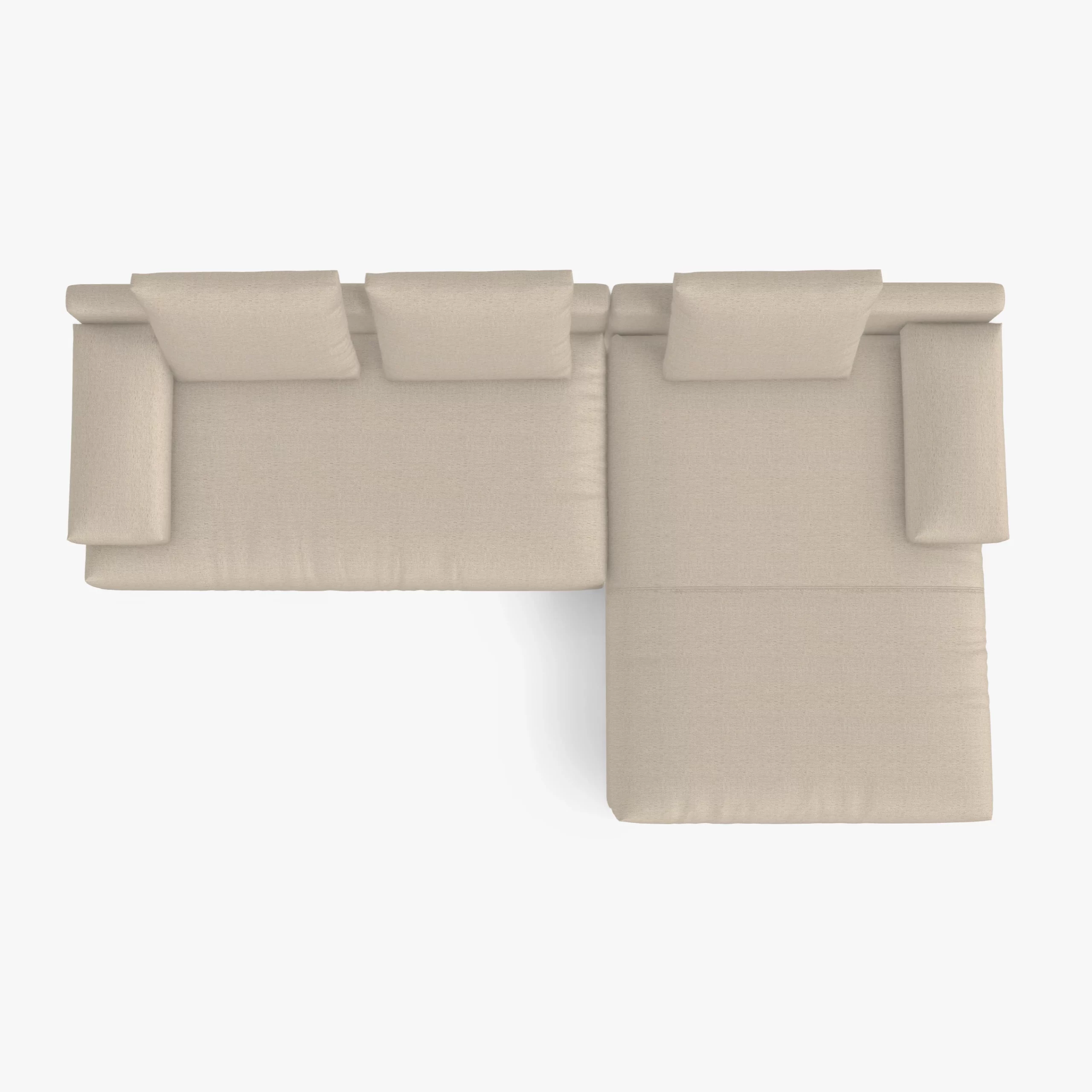 freistil 142 Sofa mit Longchair rechts in der Breite ca. 310 cm aus der Vogelperspektive im Stoff-Bezug 6572 perlhellgrau