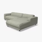 freistil 136 Sofa mit Longchair rechts in der Breite ca. 281 cm aus der seitlichen Perspektive im Leder-Bezug 9040 grauweiss, Semianilinleder leicht pigmentiert