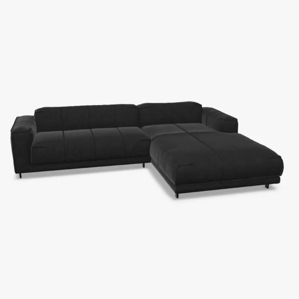 freistil 136 Sofa mit Longchair rechts in der Breite ca. 281 cm im Leder-Bezug 9222 schwarzgrau, Nubukleder mit leicht pigmentierter Zurichtung