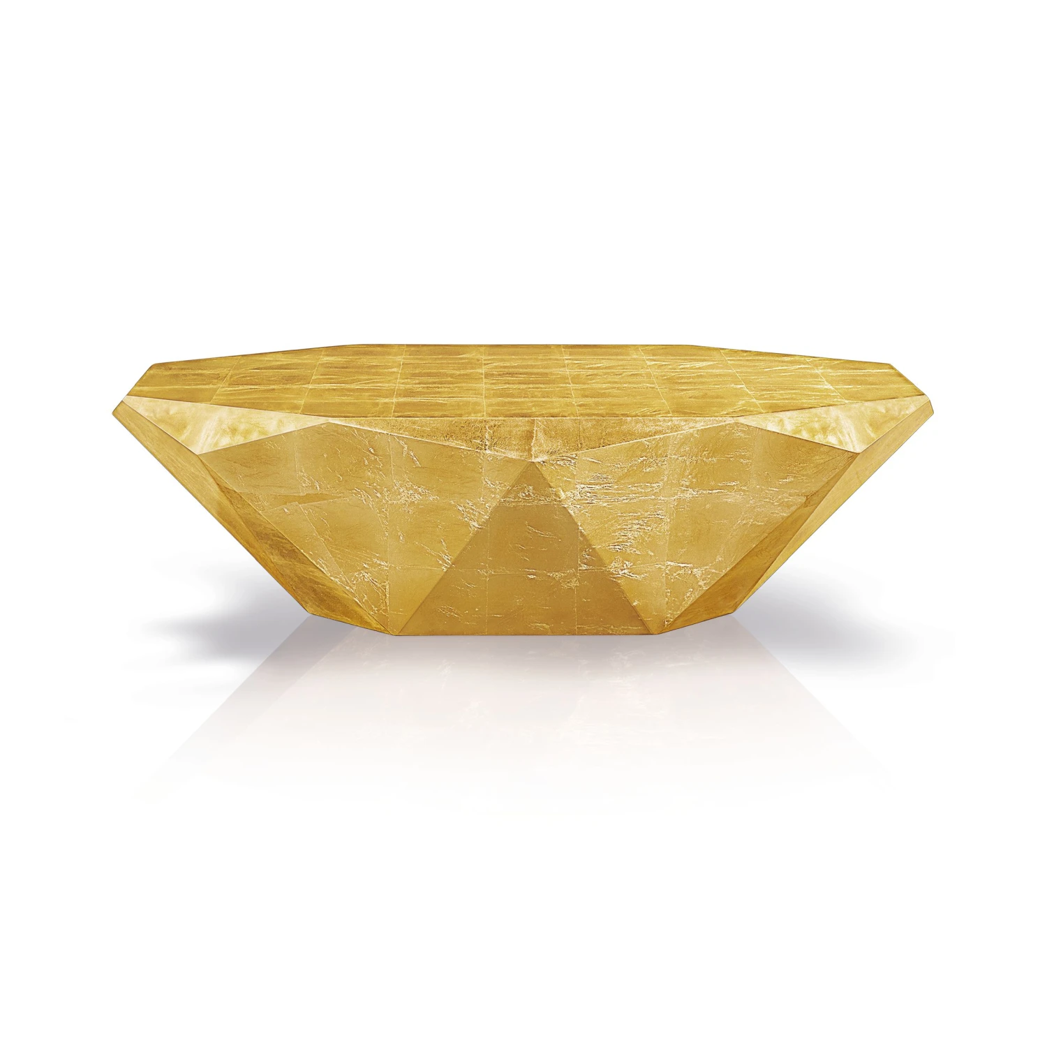 Bretz STEALTH Couchtisch oval J 145 in Messing-Blatt golden hochglanzlackiert, Breite 138 cm