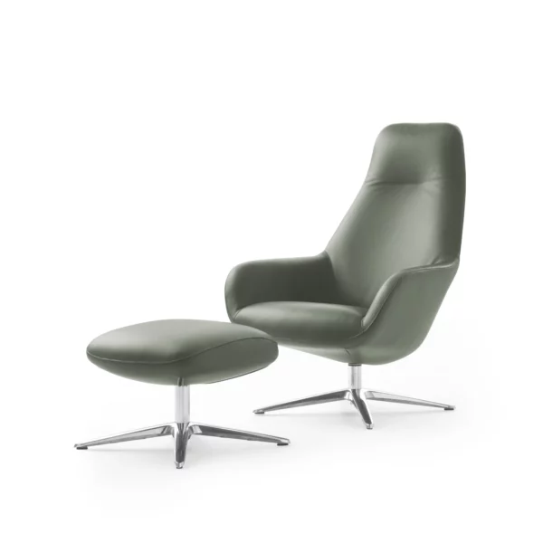 Pode SPOT Two Sessel mit Hocker im Leder-Bezug Fusion 6110 thyme