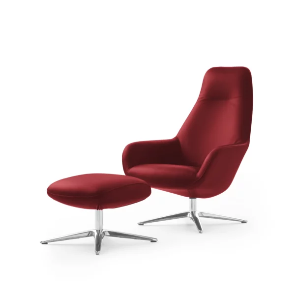 Pode SPOT Two Sessel mit Hocker im Leder-Bezug Fusion 6620 garnet