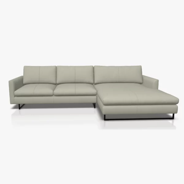 freistil 134 Sofa mit XL-Longchair in der Breite ca. 314 cm im Leder-Bezug 9040 grauweiss, Semianilinleder leicht pigmentiert, auf Kufe Quadratrohr