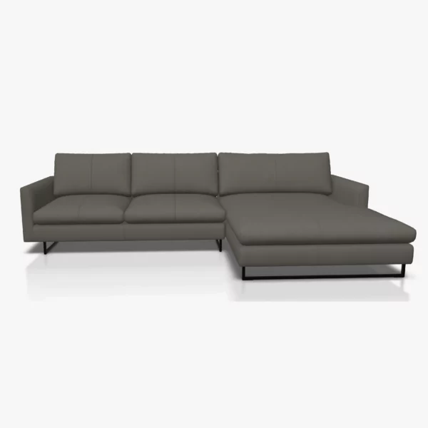 freistil 134 Sofa mit XL-Longchair in der Breite ca. 314 cm im Leder-Bezug 9041 umbragrau, Semianilinleder leicht pigmentiert, auf Kufe Quadratrohr