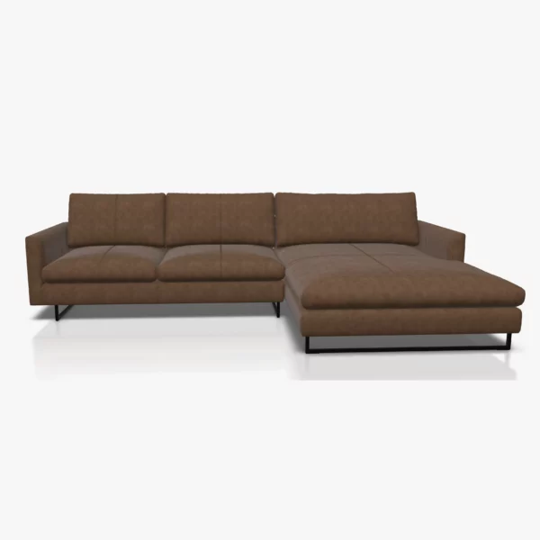 freistil 134 Sofa mit XL-Longchair in der Breite ca. 314 cm im Leder-Bezug 9227 blassbraun, Nubukleder mit leicht pigmentierter Zurichtung, auf Kufe Quadratrohr