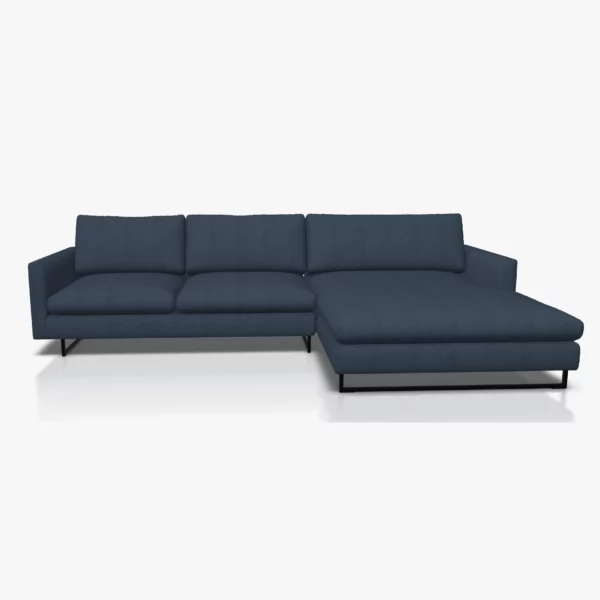 freistil 134 Sofa mit XL-Longchair in der Breite ca. 314 cm im Stoff-Bezug 1056 schwarzblau, auf Kufe Quadratrohr