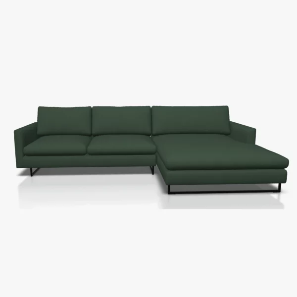 freistil 134 Sofa mit XL-Longchair in der Breite ca. 314 cm im Stoff-Bezug 4024 laubgruen, auf Kufe Quadratrohr