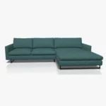 freistil 134 Sofa mit XL-Longchair in der Breite ca. 314 cm im Stoff-Bezug 4025 azurblau, auf Kufe Quadratrohr