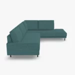 freistil 170 Ecksofa ca. 287 cm x 213 cm aus der seitlichen Perspektive im Stoff-Bezug 4025 azurblau