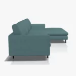 freistil 134 Sofa mit XL-Longchair in der Breite ca. 314 cm aus der seitlichen Perspektive im Stoff-Bezug 3047 taubenblau