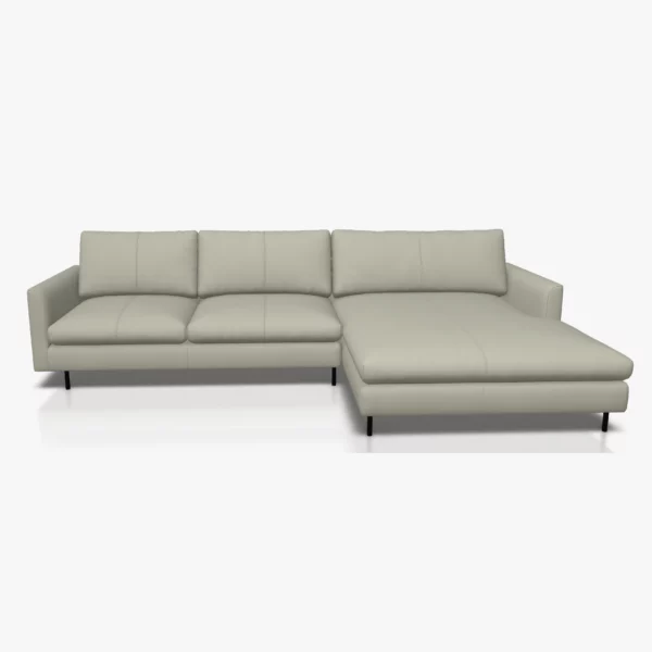 freistil 134 Sofa mit XL-Longchair in der Breite ca. 314 cm im Leder-Bezug 9040 grauweiss, Semianilinleder leicht pigmentiert