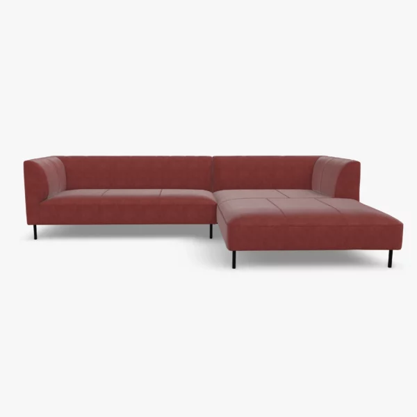 freistil 160 Sofa mit Longchair rechts in der Breite ca. 314 cm im Leder-Bezug 9223 braunrot, Nubukleder mit leicht pigmentierter Zurichtung