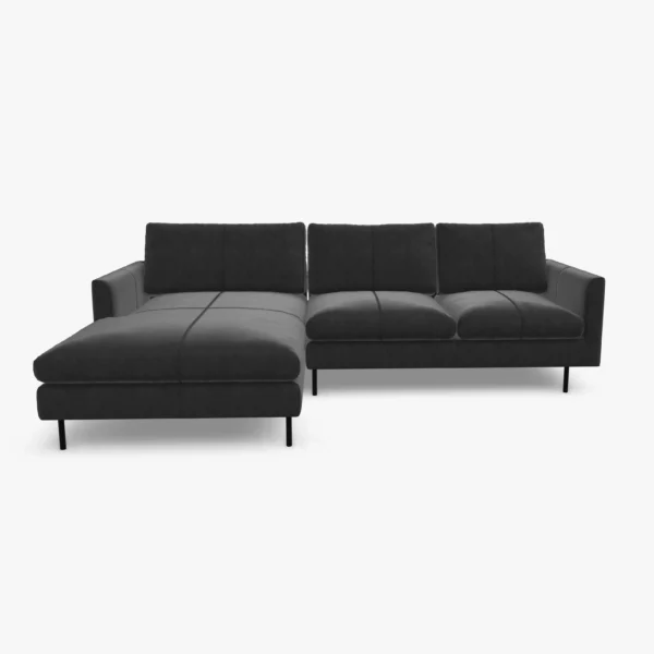 freistil 134 Sofa mit Longchair in der Breite ca. 274 cm im Leder-Bezug 9222 schwarzgrau, Nubukleder mit leicht pigmentierter Zurichtung