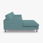 freistil 134 Sofa mit Longchair in der Breite ca. 274 cm im Stoff-Bezug 3047 taubenblau aus der Seitenansicht