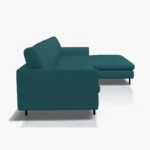 freistil 134 Sofa mit XL-Longchair in der Breite ca. 314 cm aus der seitlichen Perspektive im Stoff-Bezug 6316 ozeanblau