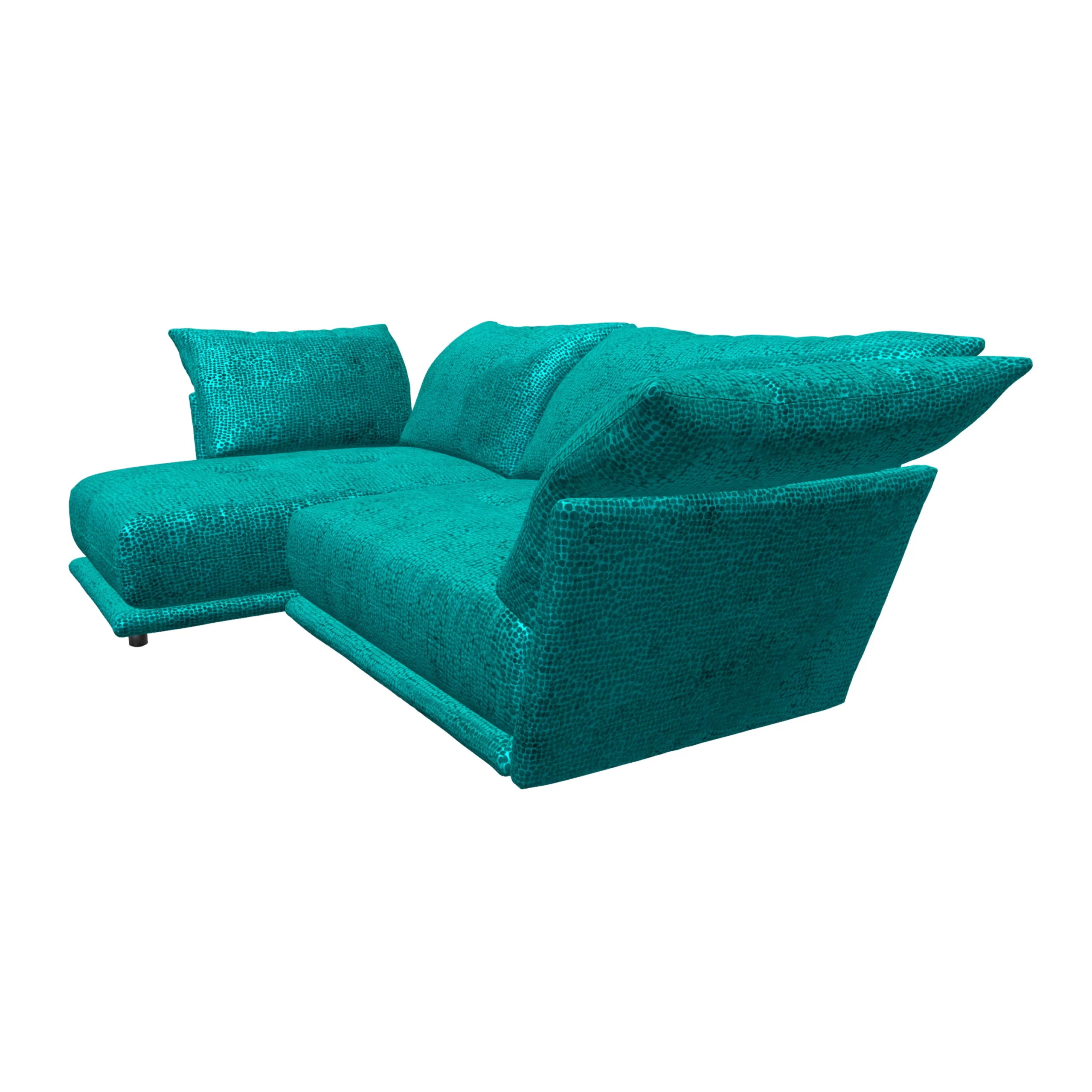 Bretz ESFERA Ecksofa HLI102 aus der seitlichen Perspektive im Bezug 631524 blue drops