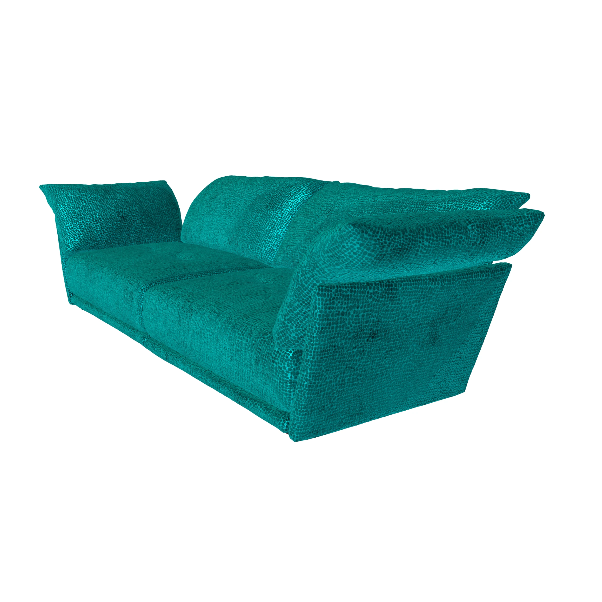 Bretz ESFERA Sofa G102 aus der seitlichen Perspektive im Bezug 631524 blue drops