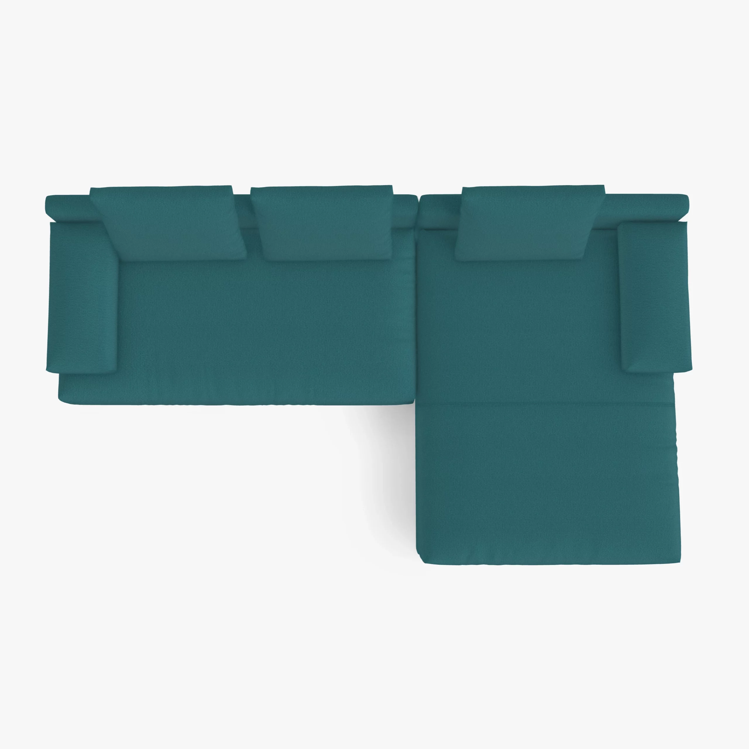 freistil 142 Sofa mit Longchair rechts in der Breite ca. 310 cm aus der Vogelperspektive im Stoff-Bezug 6316 ozeanblau