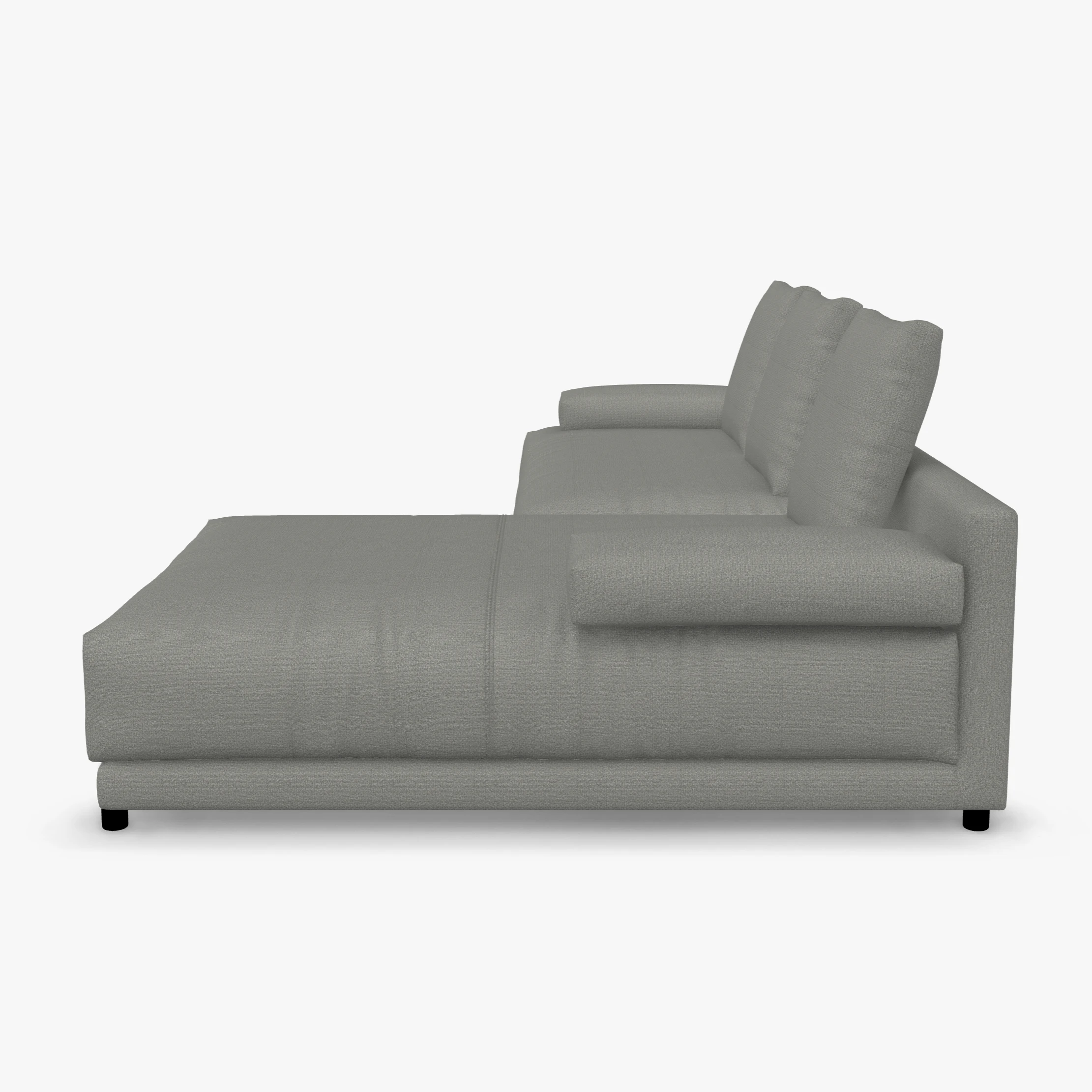 freistil 142 Sofa mit Longchair rechts in der Breite ca. 310 cm aus der seitlichen Perspektive im Stoff-Bezug 6313 eisengrau