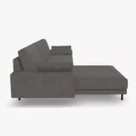 freistil 170 Sofa mit Longchair links ca. 302 cm x 178 cm mit breiten Seitenteilen aus der seitlichen Perspektive im Stoff-Bezug 3041 zeltgrau, mit Seitenteilkissen