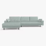 freistil 170 Sofa mit Longchair links ca. 302 cm x 178 cm mit breiten Seitenteilen im Stoff-Bezug 4071 pastelltürkis, mit Seitenteilkissen